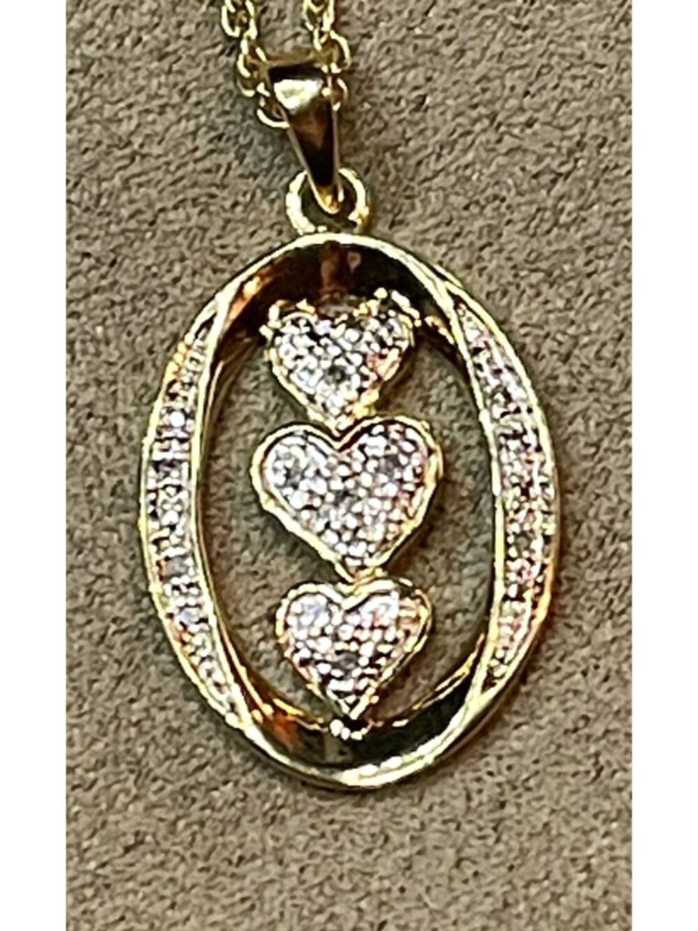 Danbury Mint Personalized Triple Heart Necklace Pendant 14K Gold Plated Diamonds